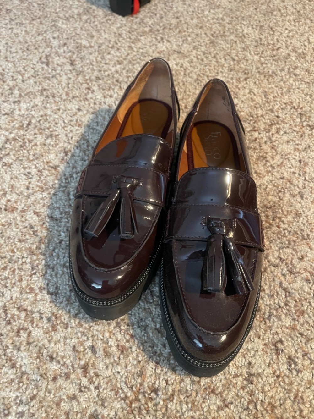 Franco Sarto Brody Glossy Tassel Loafers - Deep Wine Size 8